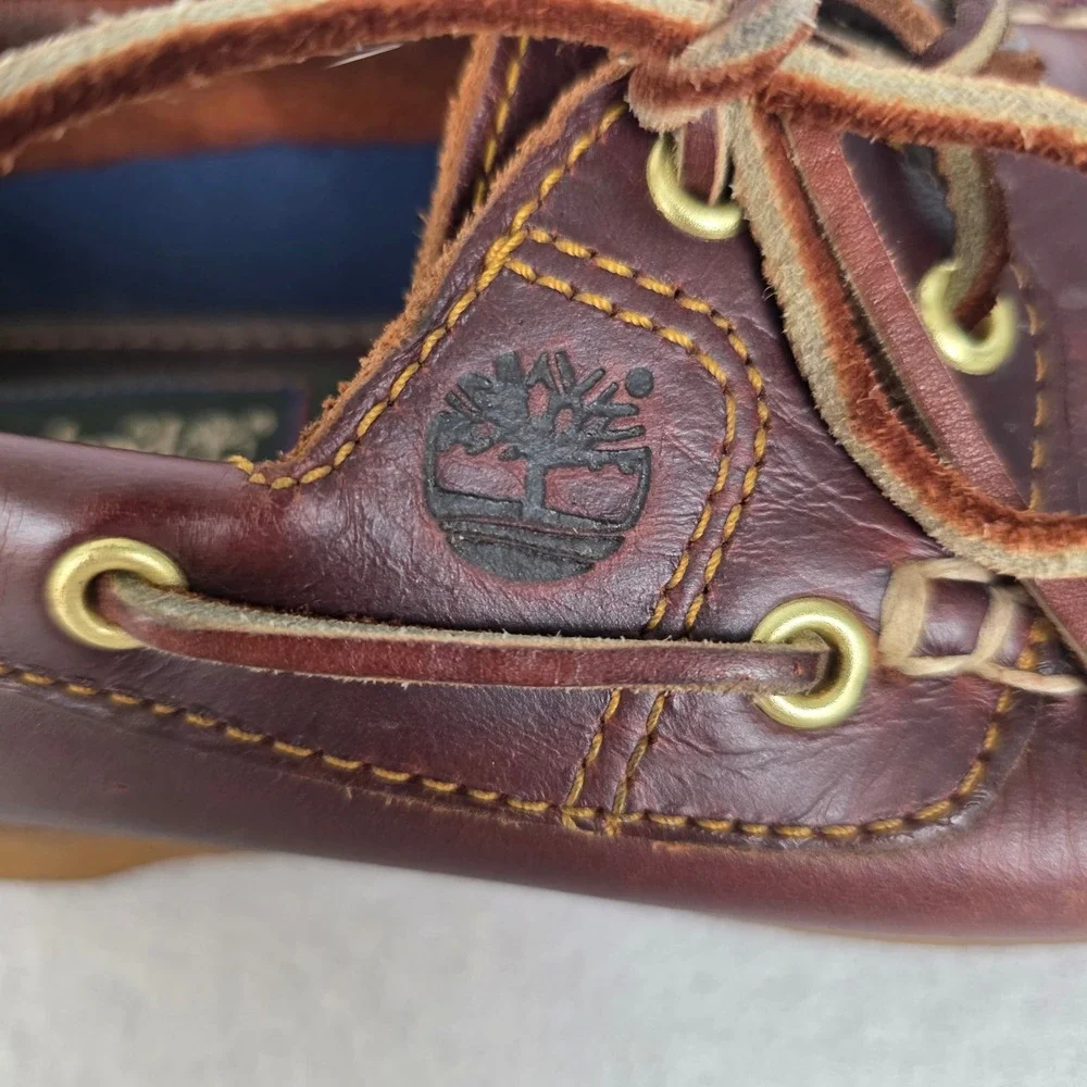 Timberland Mens Burgundy Brown Leather Boat Shoes Classic Moc Toe Loafers 8M